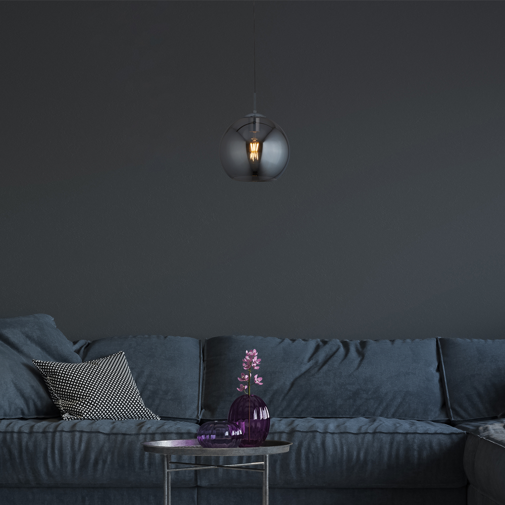 Ellis & Co Glass Ball Pendant Light - Smoked Glass, 25cm 2 Ellis & Co Glass Ball Pendant Light - Smoked Glass, 25cm - Image 2