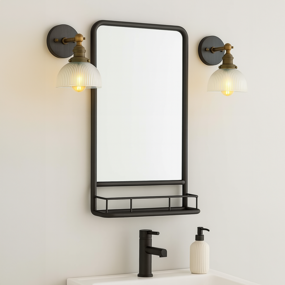 Set Of 2 Alchemy Wall Mounted Fluted Glass Dome Lights – Antique Pewter & Brass 1 Set Of 2 Alchemy Wall Mounted Fluted Glass Dome Lights – Antique Pewter & Brass