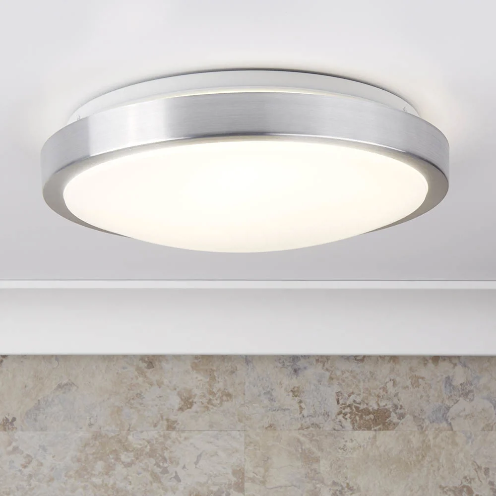 Searchlight LED Flush Fitting With Aluminium Trim & White Acrylic Shade 2 Searchlight LED Flush Fitting With Aluminium Trim & White Acrylic Shade - Image 2