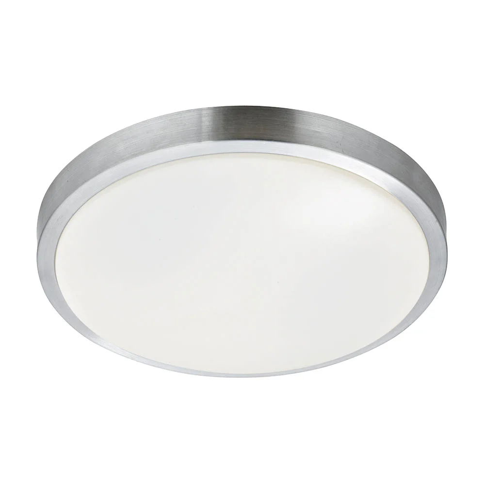 Searchlight LED Flush Fitting With Aluminium Trim & White Acrylic Shade 1 Searchlight LED Flush Fitting With Aluminium Trim & White Acrylic Shade