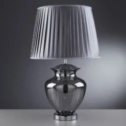 Ellis & Co Smoked Glass Table Lamp With Grey Pleated Shade