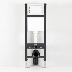 Arezzo Toilet Cistern Frame With Matt Black And Brushed Brass Flush Plate Feat. Round Buttons -Victorian Plumbing Store arzblk100 d1a