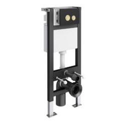 Arezzo Toilet Cistern Frame With Matt Black And Brushed Brass Flush Plate Feat. Round Buttons -Victorian Plumbing Store arzrblkbb100 l3