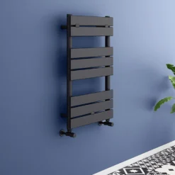 Milan Matt Black 840mm X 500mm Heated Towel Rail -Victorian Plumbing Store rad8mblrg