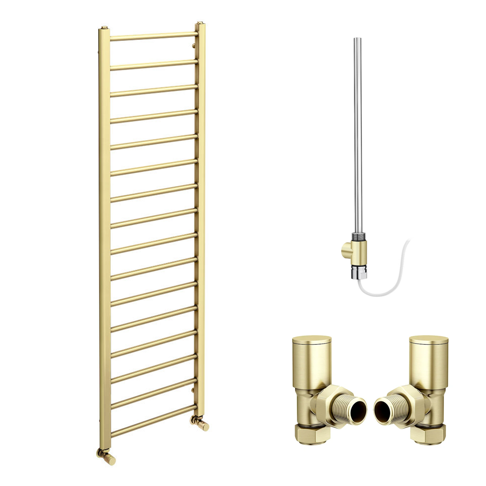 Arezzo Brushed Brass 1600 X 500mm Straight Heated Towel Rail (incl. Valves + Electric Heating Kit) 4 Arezzo Brushed Brass 1600 X 500mm Straight Heated Towel Rail (incl. Valves + Electric Heating Kit) - Image 4