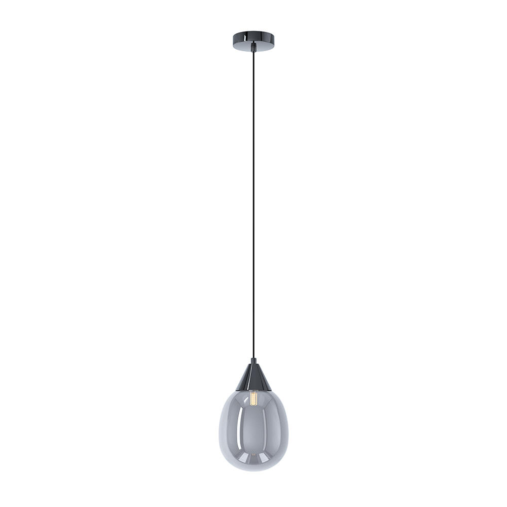 Ellis & Co Pendant Ceiling Light - Black Chrome With Smoke Grey Glass Shade 1 Ellis & Co Pendant Ceiling Light - Black Chrome With Smoke Grey Glass Shade
