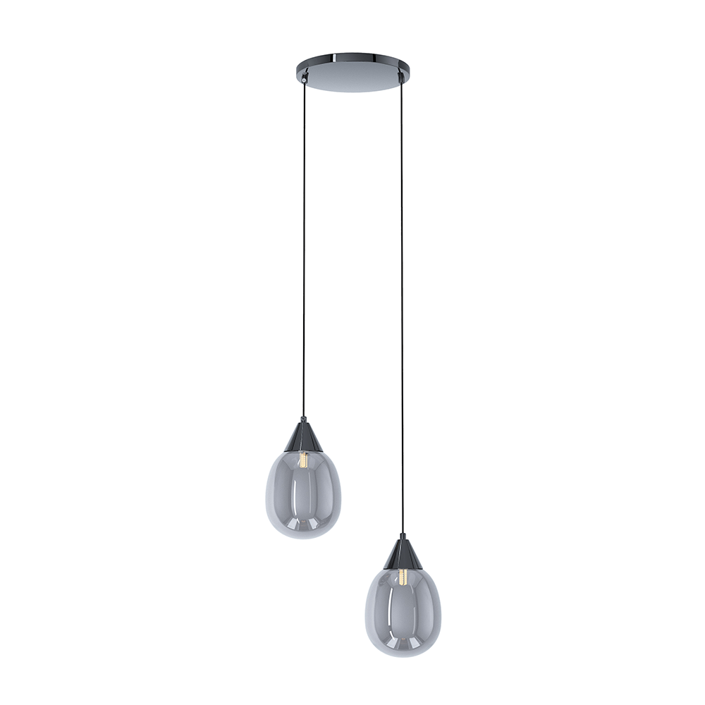 Ellis & Co Twin Pendant Ceiling Light - Black Chrome With Smoke Grey Glass Shades 1 Ellis & Co Twin Pendant Ceiling Light - Black Chrome With Smoke Grey Glass Shades