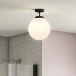 Ellis & Co Matt Black 1 Light Semi-Flush Bathroom Ceiling Light -Victorian Plumbing Store rv309blkd1n