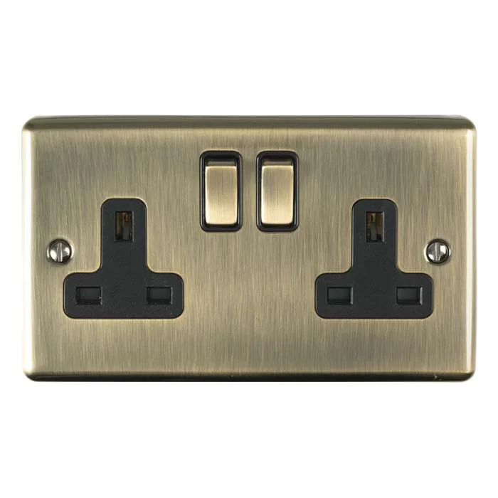 Ellis & Co 2 Gang Switched Socket - Antique Brass 1 Ellis & Co 2 Gang Switched Socket - Antique Brass