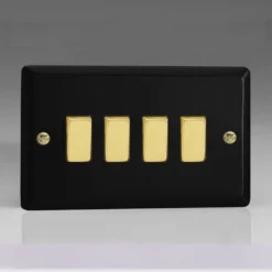 Ellis & Co 4 Gang 2 Way Light Switch - Matt Black/Brass