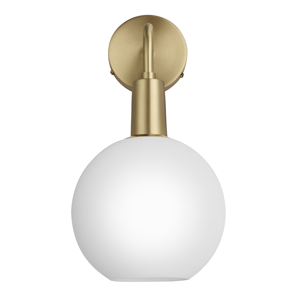 Industville Sleek Opal 7" Glass Globe Wall Light - Brass Holder 2 Industville Sleek Opal 7" Glass Globe Wall Light - Brass Holder - Image 2